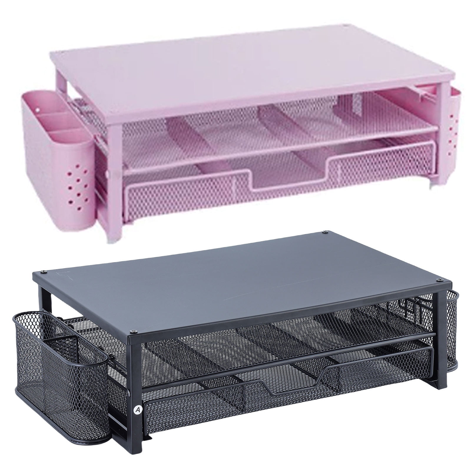 Metal Screen Stand with Ventilation Drawer and Side Storage Computer Monitor Stand Laptop Stand Desk Organiser Shelf