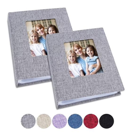 Vienrose Small Photo Album 4x6 Photos, 2 Pack Linen Cover Mini Photo Book, 26-Page Holds 52 Pictures, Artwork or Postcards Storage Grey