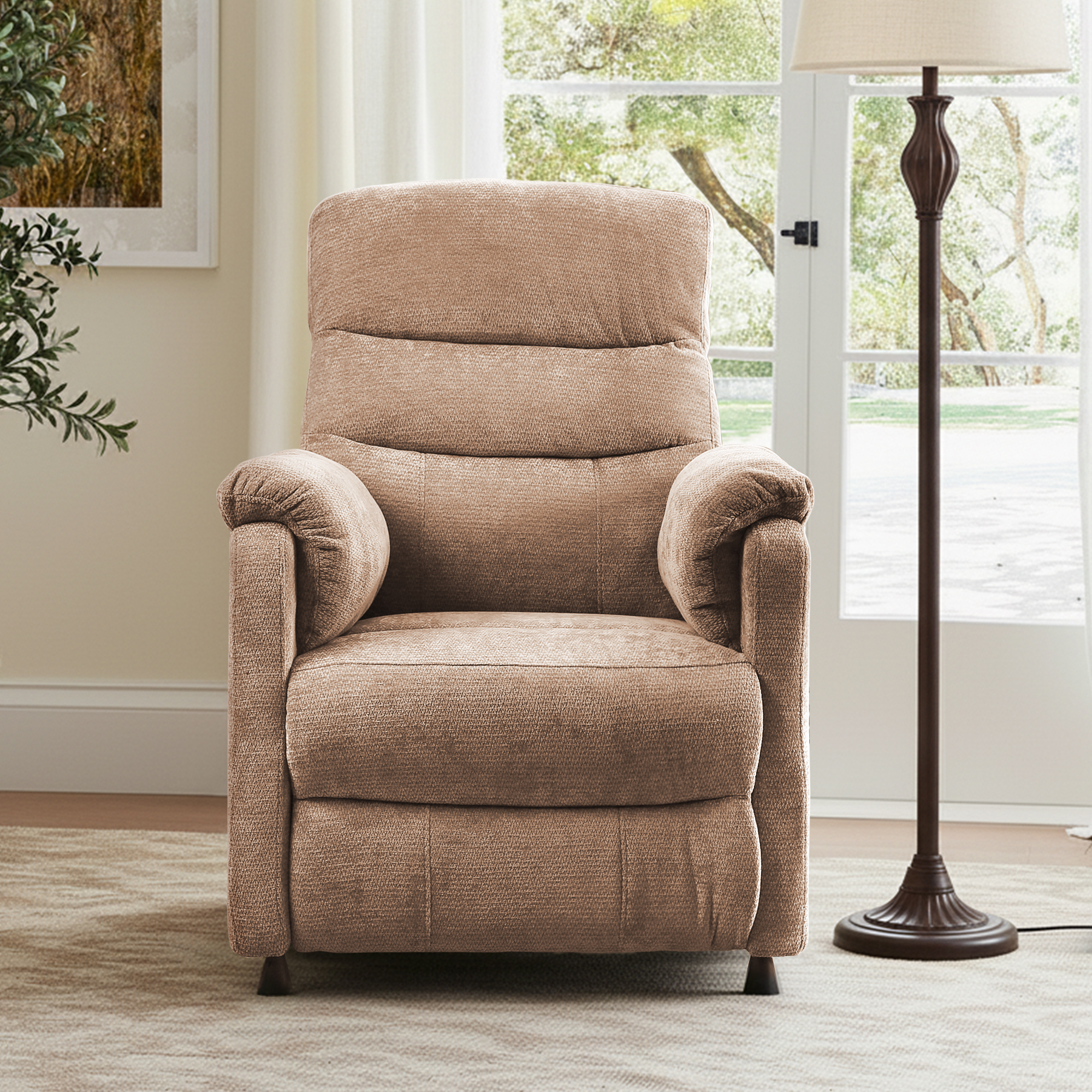 Miniyam Power Recliner Chair in Brown, Full Steel Frame & 7-Zone Support with Wired Memory Remote for Home Theater