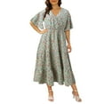 thumbnail image 1 of Birdeem Grande Robe Décontractée pour Femmes Cuihua Évasée Manches Courtes Taille Col en V Mi-Mollet, 1 of 1
