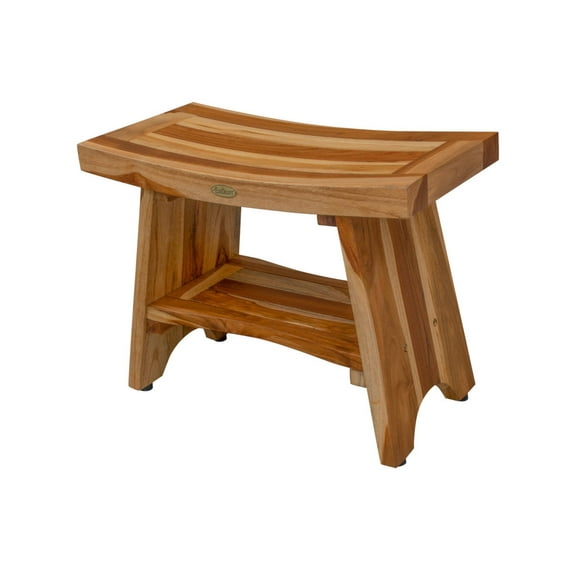EcoDecors Serenity Teak Wood Shower Bench with Shelf, EarthyTeak