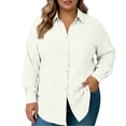 thumbnail image 2 of Women's Plus Size Long Sleeve Button Down Shirt Blouse Tops with Classic Collar Functional Pockets Solid Color Business Casual Work Office Vacation Travel Fashion Essential Gift for Women, 2 of 9