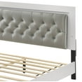 thumbnail image 6 of Queen Bed Frame - Grey &amp; White Faux Leather, LED Headboard, Slat Base, 62" Wide, Bedroom Furniture. Modern Design., 6 of 9