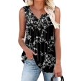 thumbnail image 2 of Women Summer Tank Tops Sleeveless Loose Fit Henley Button Down to Wear with Leggings Casual Pleated Blouse Black XXXL, 2 of 7