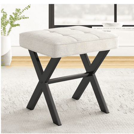 Makeup Stool, Small Stool Chair for Vanity, Mod Padded Vanity Seat for Makeup Room, Living Room, Bathroom, Linen Color