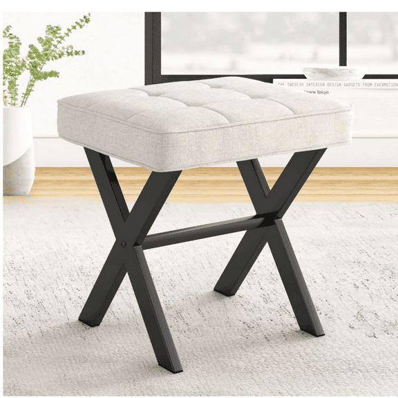 Makeup Stool, Small Stool Chair for Vanity, Mod Padded Vanity Seat for Makeup Room, Living Room, Bathroom, Linen Color