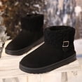 thumbnail image 6 of Puntoco Women's Suede Short Snow Boots, Lined Warm Winter Booties, Turn‑Down Fur Cuff Buckle Decor Non‑Slip Platform Thick Sole Comfort Boots Black, 6 of 9