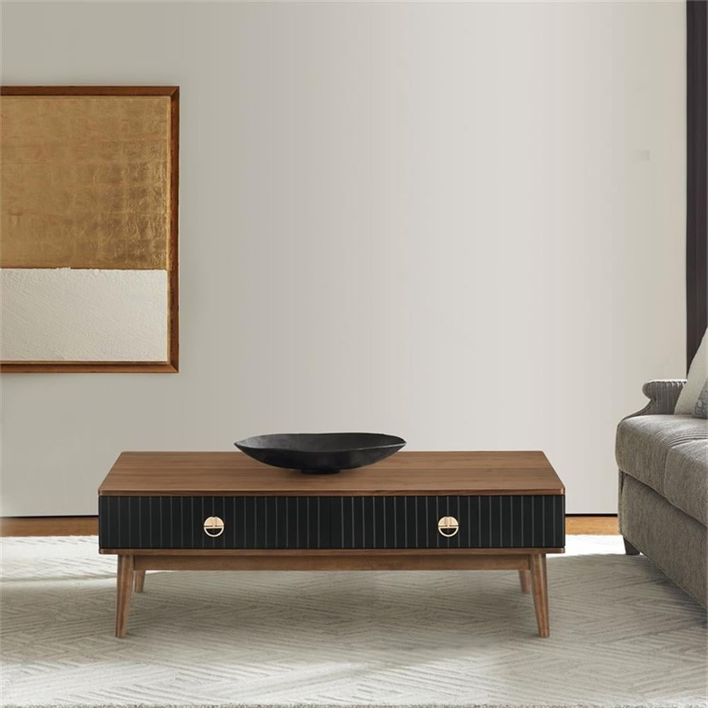 Armen Living Amigo Modern Veneer Wood Coffee Table in Black/Walnut