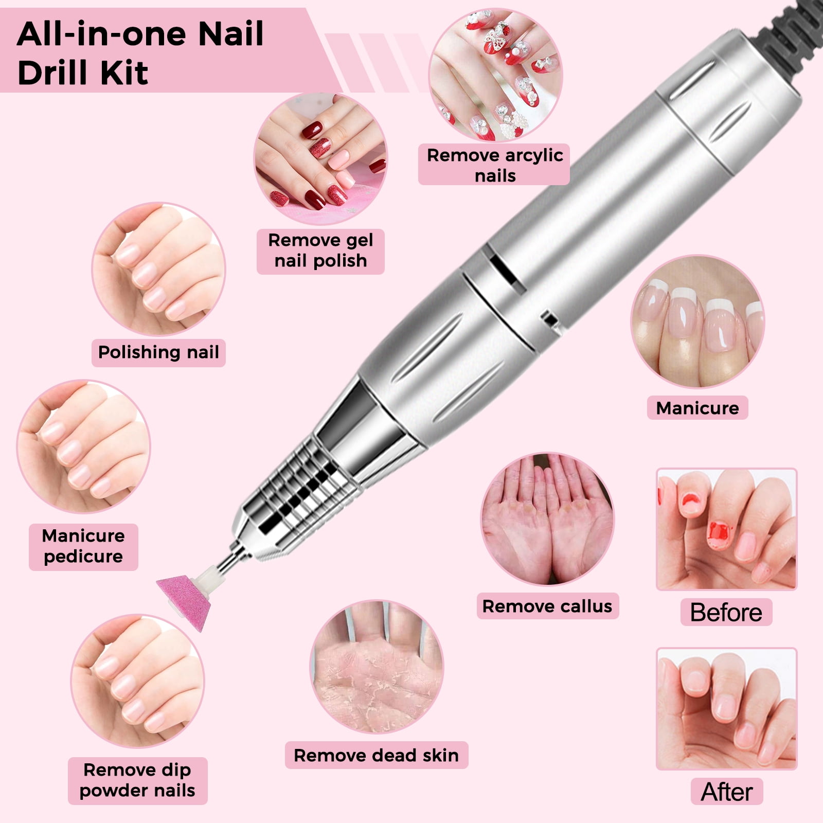 NAILGIRLS Electric Nail Drill 35000RPM with Foot Pedal, LCD Display for Acrylic Gel Manicure Pedicure