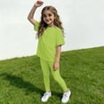 thumbnail image 3 of CCRFTGI Summer Outfits for Children Girls Size 10-12 Cute 2 Piece Outfits Solid Short Sleeve T-Shirts and Elastic Waist Leggings Athletic Clothing Sets Green 9-10 Years, 3 of 5