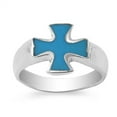 thumbnail image 1 of Simulated Turquoise Cross Polished Simple Elegant Ring ( Sizes 8 9 10 11 12 13 ) 925 Sterling Silver Band Rings (Size 12), 1 of 4