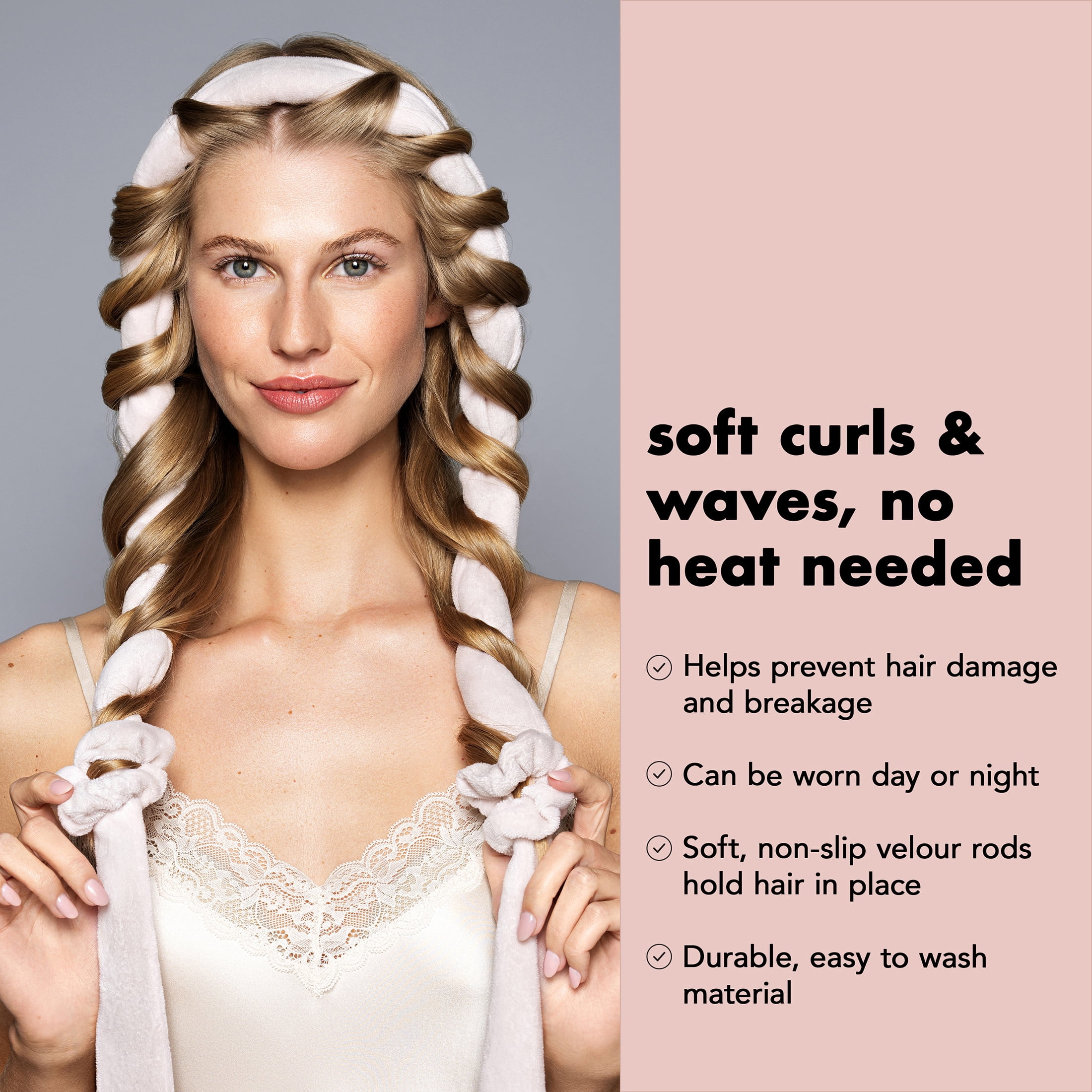 The Hair Edit Heatless Soft Ribbon Curl Set, Pink