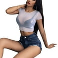 thumbnail image 4 of One opening Sexy Solid Color Short Sleeve Round Neck See-through Mesh Cop Top, 4 of 6
