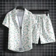 thumbnail image 3 of Conjunto de pantalones cortos lisos para hombre, trajes deportivos, camisetas gráficas, conjuntos de camisetas cortas para hombre, estampado de dos piezas, estilo coreano 2024, trajes para exteriores, 3 of 5