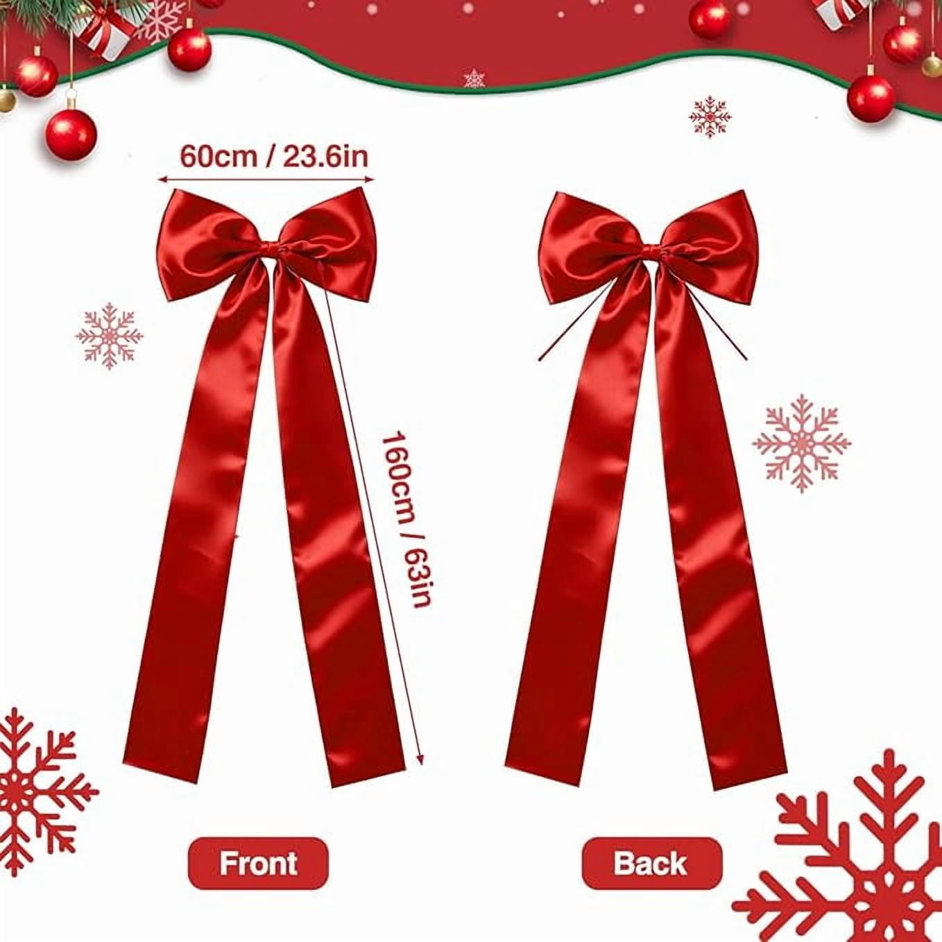 23.62"  Bow Pre-Tied Bow For Christmas Tree, Dark Red Velvet Ribbon Bow For Wreaths, Tree Toppers Bow, Premade Bow, Gift Bow For Party Favor, Christmas Home Indoor Outdoor Decor-1 Counts