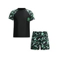 thumbnail image 3 of CHICTRY Kids Boys Two-piece Swimsuit Camouflage Print Short Sleeve Tops with Shorts Swimwear Black 13-14, 3 of 7