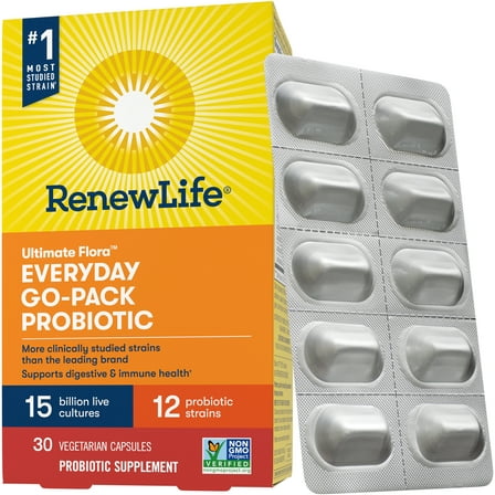 Renew Life Everyday Go-Pack Probiotic Supplement, 30 Vegetarian Probiotic Capsules, 15 Billion CFU