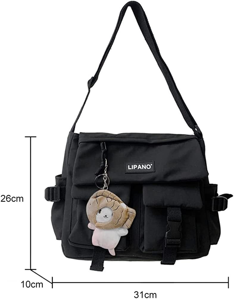 Bxingsftys Cute Messenger Bag for Women Kawaii Shoulder Crossbody Bag with  Kawaii Accessories Aesthetic Tote Bag Cute Japanese Schoolbag (Black) 