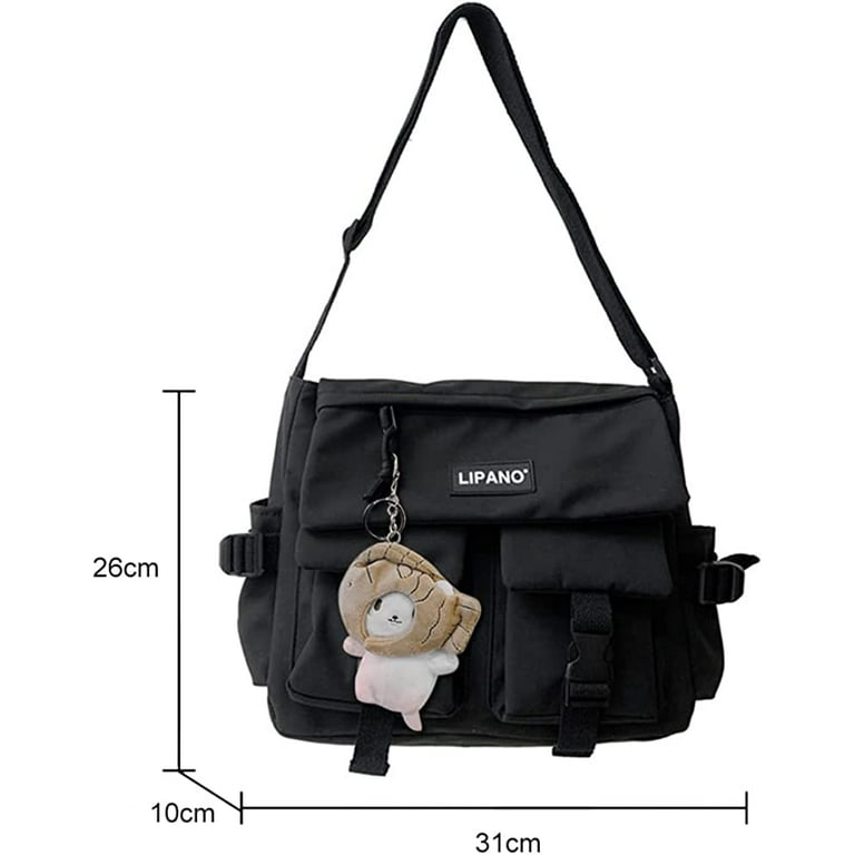 OSLEI Aesthetic Messenger Bag with Stuffed Pendant and Pins Kawaii  Crossbody Bag for Women Girls School Messenger Bag