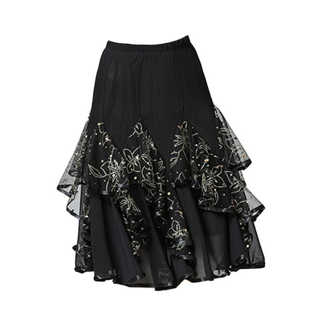 TISHITA Jupe de Danse Latine Tango pour Femmes Robe à Sequins Jupe de Danse Jupe de Hanche Assiette B Noir