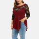 thumbnail image 1 of Ropa de mujer encaje de flores de gran tamaño manga tres cuartos dobladillo irregular Irfora Vino tinto 3XL, 1 of 5