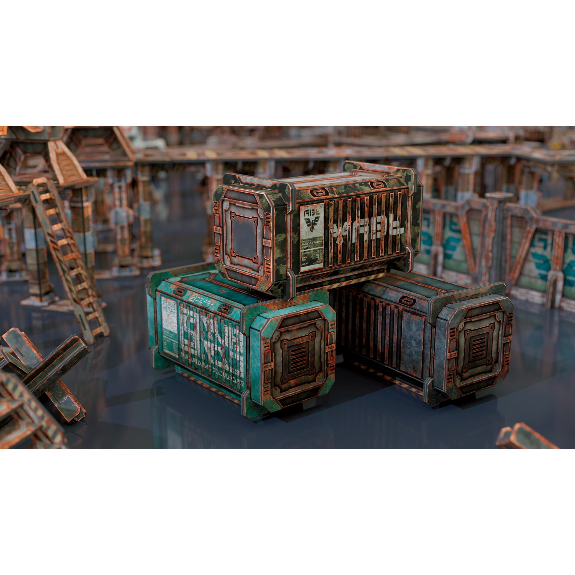 TinkerTurf Sci-Fi Terrain: Cargo Containers Series 4 Add-On - Abandoned Theme
