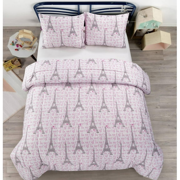 Heritage Club All Over Printed Paris Love Eiffel Tower Comforter Set, Muticolor, Queen, Polyester