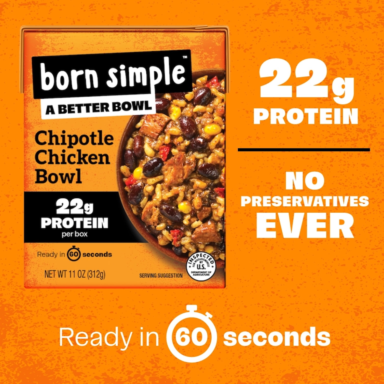 (2 pack) Born Simple Mexican Style Chicken Rice Bowl, 11 oz Box, Ready to Eat