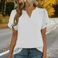 thumbnail image 6 of Enjoytime Dressy Tops for Women Solid Color V-Neck Pleated Base Blouse Short Sleeve Shirts Business Work Casual Shirts White XL, 6 of 8
