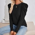 thumbnail image 5 of WREESH Womens Fashion Dressy Tops Solid Color Jacquards Round -Neck Long Sleeve Loose T-Shirt Pullover Black, 5 of 7