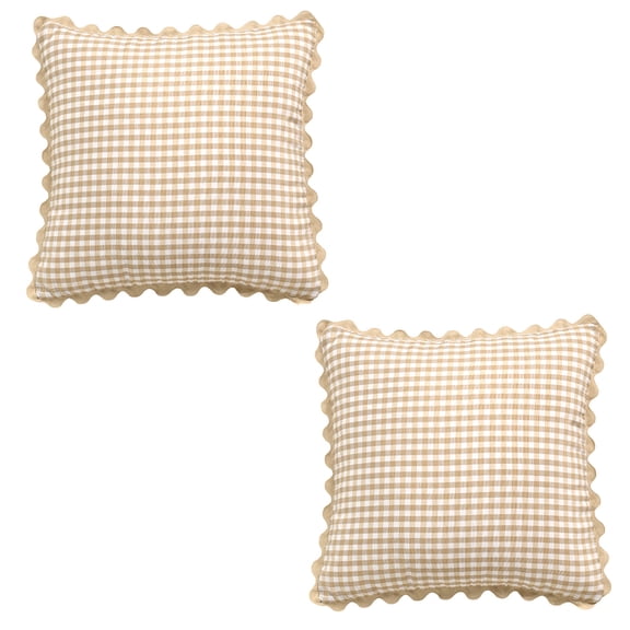 Set of 2 Gingham Pillow Covers 18x18 Scalloped Edge Plaid Throw Cushion Case Couch Decor
