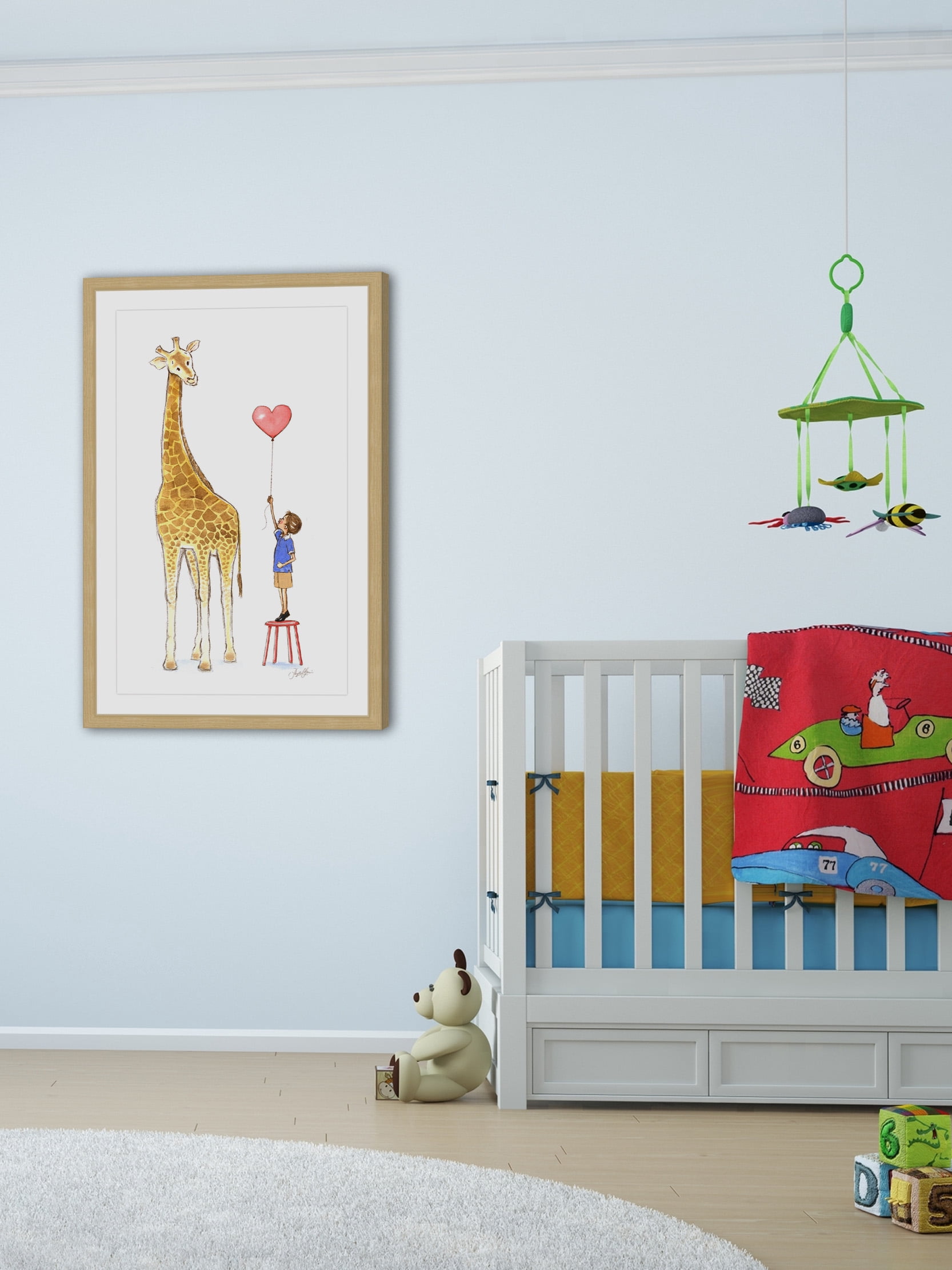"Giraffe And Boy" Framed Painting Art Print, 20" x 1.5"