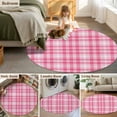 thumbnail image 6 of Valentine's Day Washable Round Area Rug 7 ft, Pink Plaid, Soft Non Slip Rugs Stain Repellent Indoor Felt Carpet for Living Dining Room Bedroom Home Office, 6 of 9