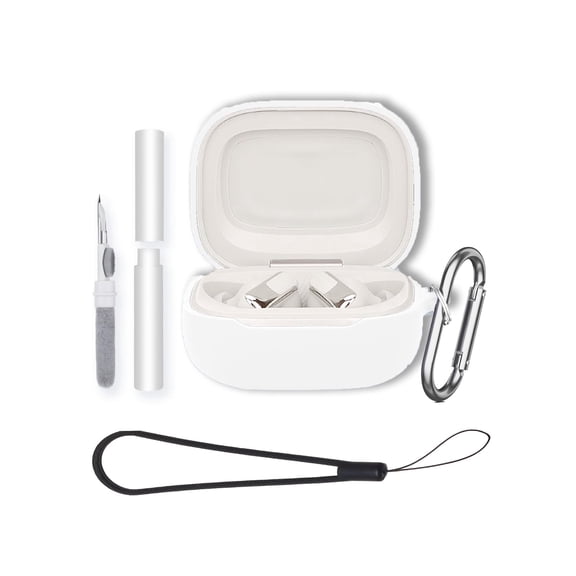 Soft Silicone Protective Case for JBL Live Beam 3/ Buds 3/ Flex 3 Earbuds,Shockproof & Anti-Scratch Cover with Keychain,Lanyard & Cleaning Kit,Anti-Lost & Dustproof Protector-White