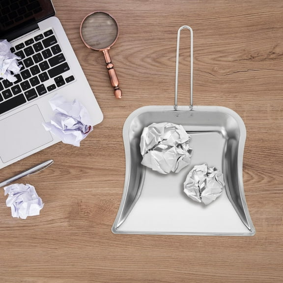 OFFIGAM Silver Metal Dustpan with Extended Handle for Table and Office Use