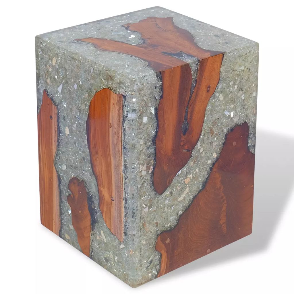 Kepooman 11.8" Modern Solid Teak Wood Round Stool Side Table for Patio Bedroom, Multi-color