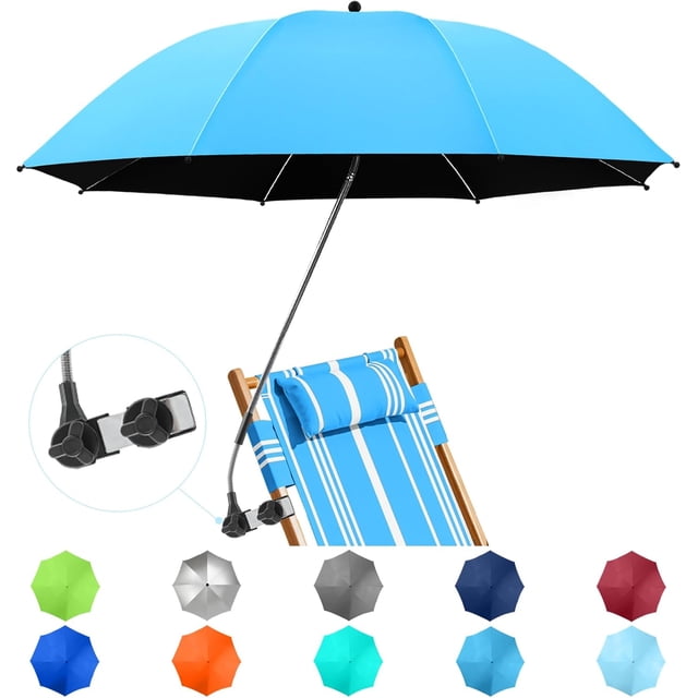 Beach Umbrella with Clamp, 360 ° Adjustable UPF50+ Umbrellas for Beach Chair(Chair Not Included)