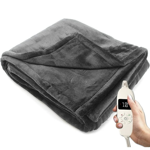 SUNAID Electric Throw Blanket 50" x 60" , 10 Heating Levels, 8 Hours Auto-Off, Luxuriously Soft, Machine Washable, Gray