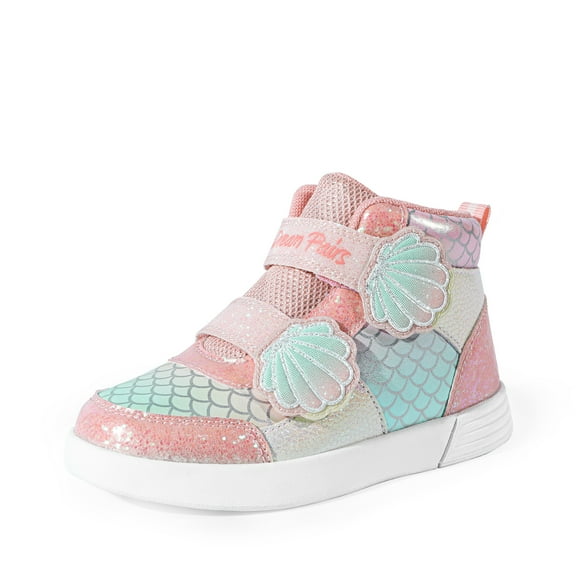 BURUDANI Girls Toddler High-Top Sneakers Hook and Loop Storybook Casual Walking Shoes