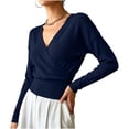 thumbnail image 3 of gbyLJF Women's Wrap Cross V Neck Tops Slim Fit Long Sleeve Sweater Lightweight Soft Knitted Blouse, 3 of 8