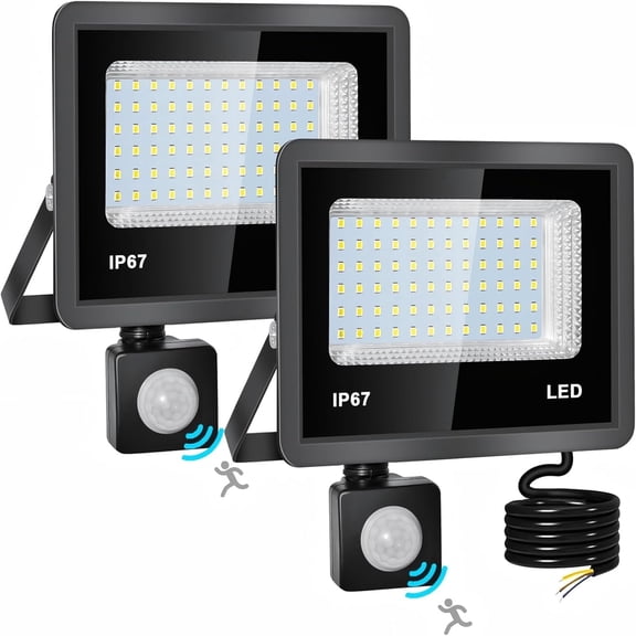 Indmird 2 pack 30W LED Floodlight with Motion Sensor Outdoor, 3000LM 6500K Cool White Flood Lights, IP67 Waterproof Outdoor Lamp for Garden, Garage