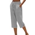 thumbnail image 2 of Delayuji Womens Capri Pant High Waisted Drawstring Elastic Comfy Straight Leg Short Pants Cropped Pant With Pockets, 2 of 7