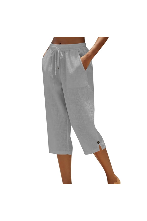Women's Capri Pants Side Pockets Loose Fit Cropped Pant Basic Editions Women's Pants Ankle Summer Pants Leisure Trousers Straight Wide Leg Stretch Cropped Workout Pants Grey
