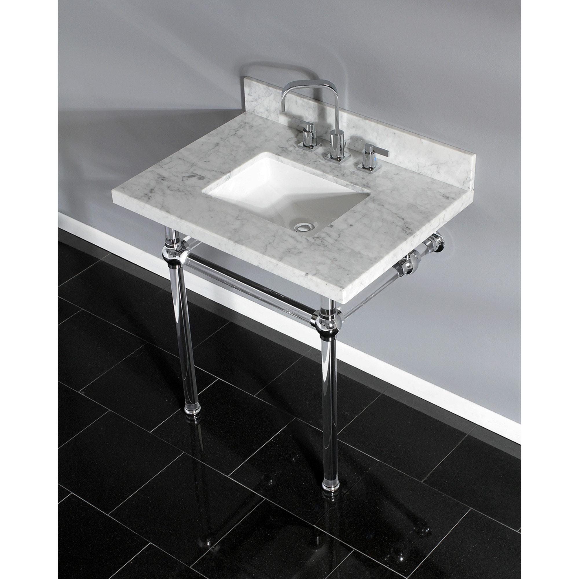 Kingston Brass KVPB3030MASQ1 Templeton 30" Carrara Marble Vanity Top with Acrylic Legs (8-Inch, 3-Hole), Carrara Marble White/Polished Chrome