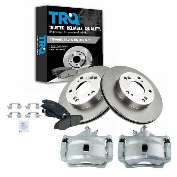 TRQ Front Brake Calipers Ceramic Pads & Rotors Fits 2006-2011 Honda Civic BKA25066