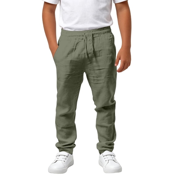 Kiijoy Toddler Boys Linen Pants Elastic Waist Summer Pants Casual Lightweight Slacks, Sizes 4-5T