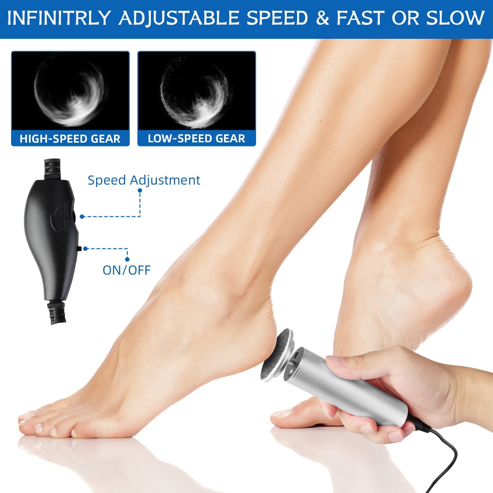 Electric Foot Filer-Electric Foot Callus Remover, Callus Remover for Feet,  Electric Foot Callus Remover, 60pcs Snding Discs Dead Cracked Skin Calluses for Men/Women (Silver)