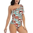 thumbnail image 3 of Sikiie Warm Christmas Memories Print Women One Piece Swimsuits Tummy Control One Shoulder Bathing Suits Ruffle Swimwear, From S to XXL-Small, 3 of 6