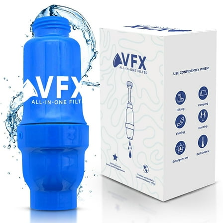 VFX All-in-One Portable Water Filter – Survival Water Purifier for Camping, Hiking, Backpacking, and Emergency Preparedness with Gravity System and 0.1 Micron Filtration
