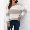 thumbnail image 2 of Fall/Winter Tops Womens Sweaters for Women Fall Color Block Stripe Long Sleeve Ribbed Knit Sweater Loose Crew Neck Soft Pullover Winter Clothes S-34 Khaki M, 2 of 8